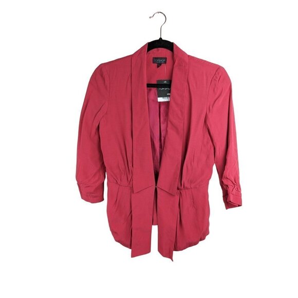TopShop NWT Womens Stretch Blazer Jacket Size 4 3/4 Sleeve Pink Barbiecore - Picture 1 of 9